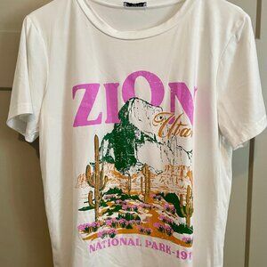 Large Zion National Park” graphic t-shirt, . Off-white. Polagram. NWOT.